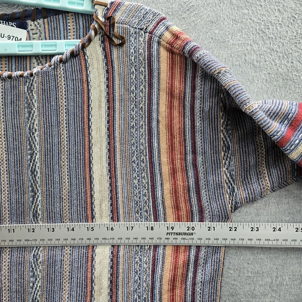 Chaps Denim Women Sweatshirt‎ L Blue Striped Boho 3/4 Sleeve